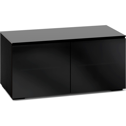 Oslo 221 44" TV Stand Cabinet in Black Oak w/ Smoked Black Glass Doors & Top